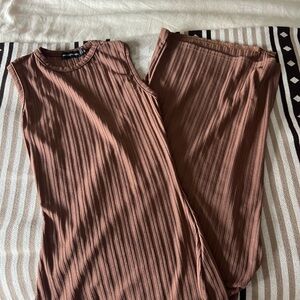 PrettyLittleThing Ribbed Sleeveless Tan Jumpsuit